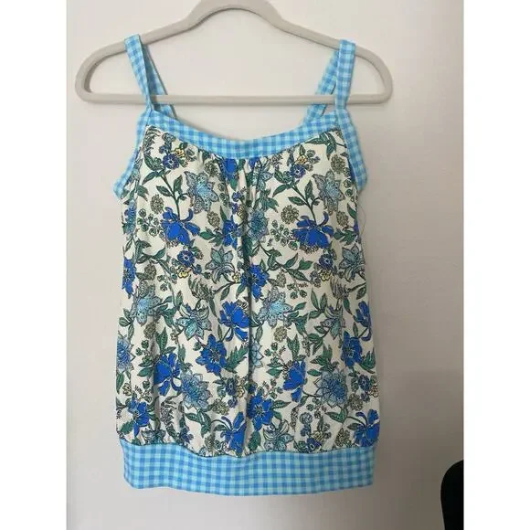 Lands' End Women's Floral Check Tankini Bathing Suit Top 8 D - Picture 1 of 13